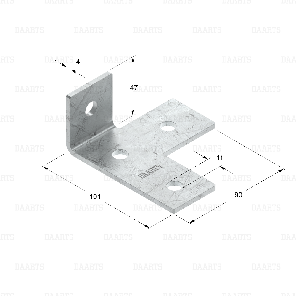 с размерами Уголок DS MQL 3D90 с отверстиями влево